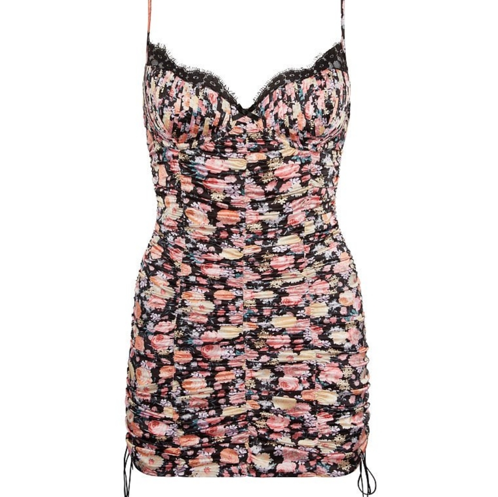 For Love & Lemons Pink and Black Floral Mini Dress - Picture 4 of 5